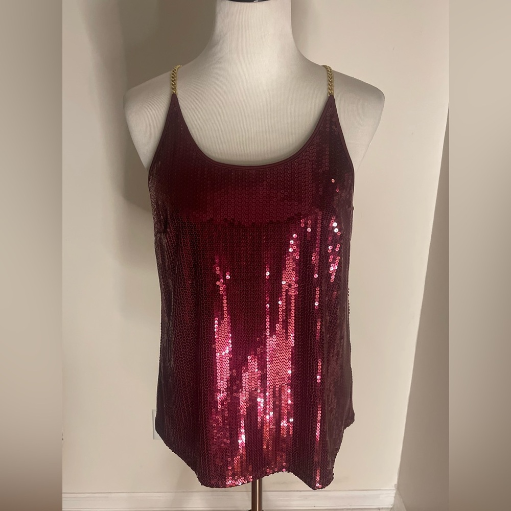 Michael Kors Burgandy Wine Color Sequin Sleeveless Camisole
